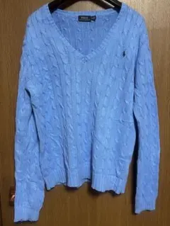 POLO RALPH LAUREN ケーブルニット Vネック セーター ブルー