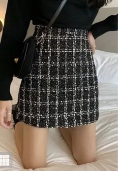 GRL インパン裏地付ツイード台形ミニスカート