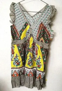 新品 フリル付き花柄 ワンピース チュニック エスニック ボタニカル