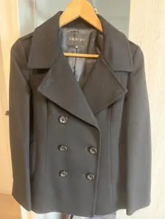 INDIVI ブラック ダブルブレスト ピーコート 38