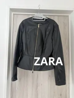 ZARA フェイクレザー ジャケット ブラック　ライダース　ペプラム　M 完売