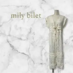 mily bilet 2way ぽこぽこダブルリボンカーディガン アイボリー Mのサムネイル