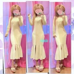 【rienda】バイカラー 配色切替 スリット入りマーメイドワンピース