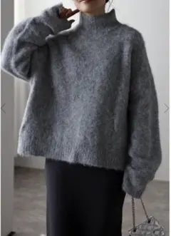 Bonjour saganウール混モヘアライクニットプルオーバー　グレー