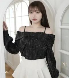 LIPSERVICE リボンオフショルロングスリーブトップス ブラック