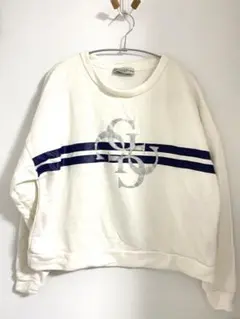 【中古美品】GUESS ラメ入りロゴプリントトレーナー