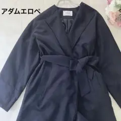 アダムエロペ ノーカラー スプリングコート ウエストベルト 春コート アウター