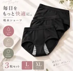 吸水ショーツ 3枚セット サニタリーショーツ 生理用 レディース ブラック L