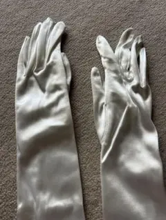 オフホワイト サテン ロング ウェディング グローブ