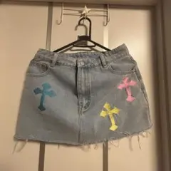 OTO GIRLSカラフル十字架刺繍デニムミニスカート