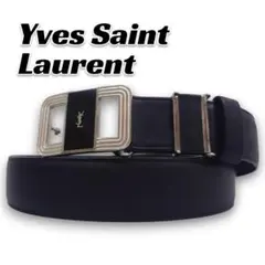 YSL 이브산 로랑 벨트 카산드라 스퀘어 로고 브래킷 가죽 블랙 실버