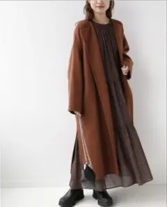 ウールナイロンリバーノーカラーコート