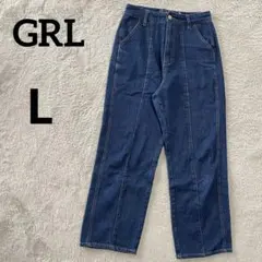 グレイル　GRL ハイウエストデニム　ストレート　ブルー　L バックレースアップ