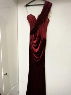 バーガンディ ベルベット ロングドレス