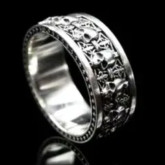 フリーサイズ❗スカル彫刻★ヴィンテージアメリカンシルバーリング❗メキシカン❗新品