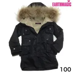 EARTHMAGIC 黒ファー付きコート 100cm