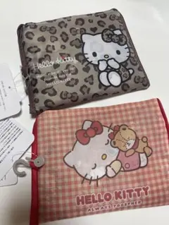 ハローキティ エコバッグ 2点セット　豹柄　チェック　赤　ブラウン