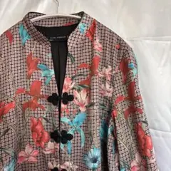 ZARA チャイナ ジャケット 花柄 マンダリン サイズM