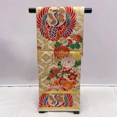 Y7354 袋帯　丸帯　アンティーク　鶴　梅　桐　菊　亀甲