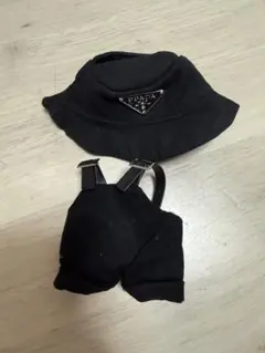 ラブブ ぬいぐるみ用 オーバーオール 帽子 セット 黒のサムネイル