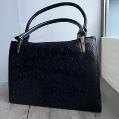 3F 【極美品】オーストリッチ ハンドバッグ 黒 フォーマル 自立型ゴールド金具