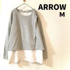 ARROW グレー ニットセーター M ホワイト重ね着ニット シンプル