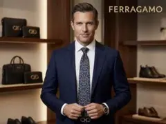 Salvatore Ferragamo ネクタイ 馬柄 総柄 ネイビーシルク伊製のサムネイル
