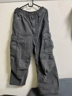 美品 GU デニムスーパーワイドカーゴパンツNT+E ダークグレー サイズS