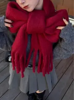 【新品】GRL 起毛フェイクウールフリンジボリュームマフラー 赤