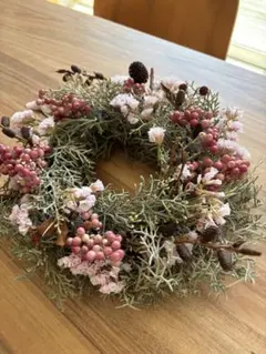 ナチュラル ドライフラワー リース ピンク系 22cm 高さ6cm