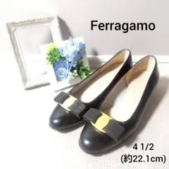 Ferragamo パンプス アーモンドトゥ ヴァラリボン レザー ブラック 黒