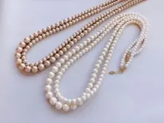 パール＆コットンパールロングネックレス日本製　2色
