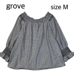 【size M】 grove ギンガムチェックブラウス　フリル