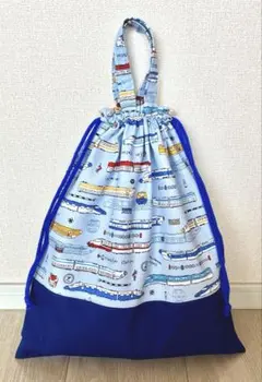 ハンドメイド　体操着入れ　着替え袋　巾着袋　新幹線　電車　水色