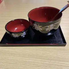 桂由美　あさがゆセット木製汁椀セット 黒地 花模様