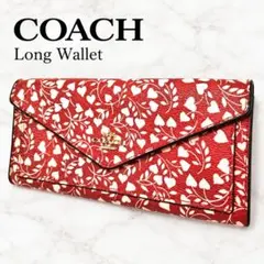 COACH コーチ 長財布 フラップ ハート 花柄 フローラル 赤 レディース