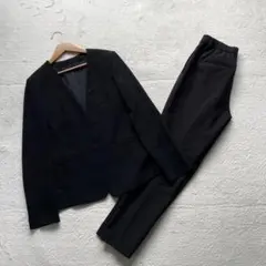 美品 PLST プラステ パンツスーツセットアップ 洗える ブラック 黒 S