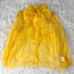 【美品】ルルウィルビー シルクオーガンザBIGリボンブラウス パール シアーのサムネイル