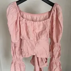 GRL ピンク フリル付き長袖ブラウス バックリボン