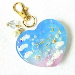 No.358 ハートシェイカー 夕焼け 空 青 シャカシャカキーホルダー レジン