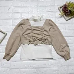 ALGY キッズ 長袖カットソー ベージュ オフホワイト XXS(130)