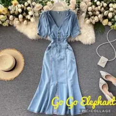 春夏新品♡女子力アップ❤️ロングワンピース　半袖　デニムワンピース　ドレス