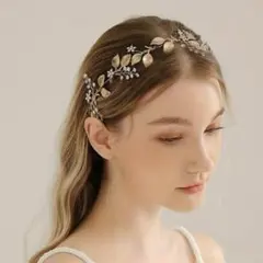 結婚式 ヘアアクセサリー ヘッドドレス カチューシャ 髪飾り 上品 ゴールド