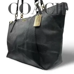 【良品】コーチ　トートバッグ　PVC レザー　馬車金具　ブラック　肩掛け　大容量