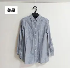 美品　ストライプ 長袖 シャツ チュニック M　ネイビー　マタニティー 対応