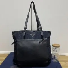 《美品》PRADA（プラダ）レザー セミショルダー ネイビー×ブラック
