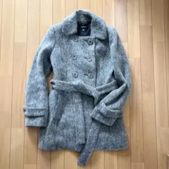 JUSGLTTYグレー ダブルブレスト ウールコート