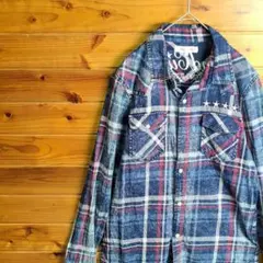 法蘭絨襯衫 長袖襯衫 牛仔襯衫 丹寧襯衫 格紋 圖案 刺繍 星 Ⅿ