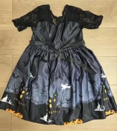 140☆ハロウィン柄 レース切替ワンピース