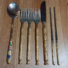 ヴィンテージ 稀少 ロシア シルバーエナメルスプーン5本とフォーク6